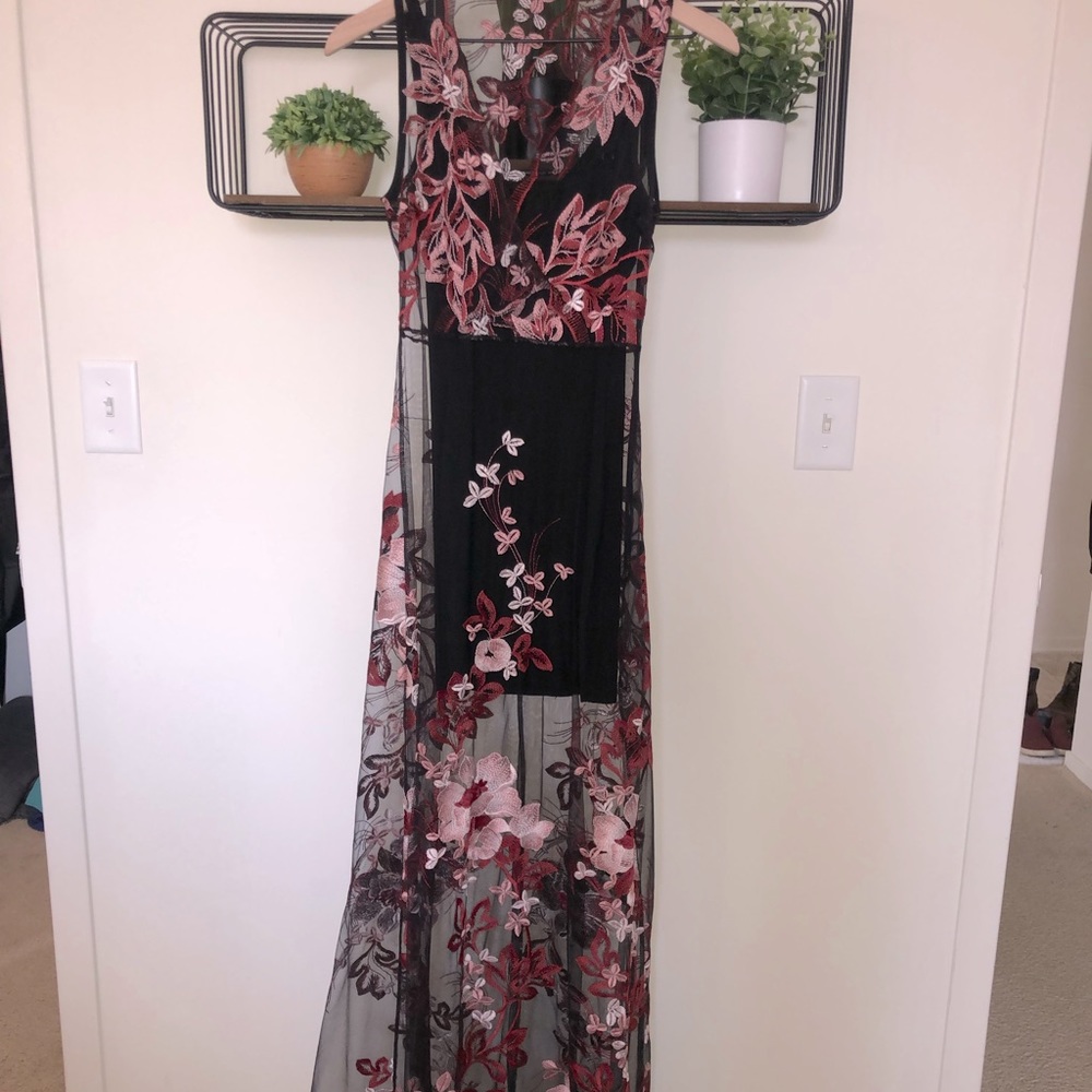 Floral Embroidered Red/Black/Pink Maxi Dress - Lulu’s